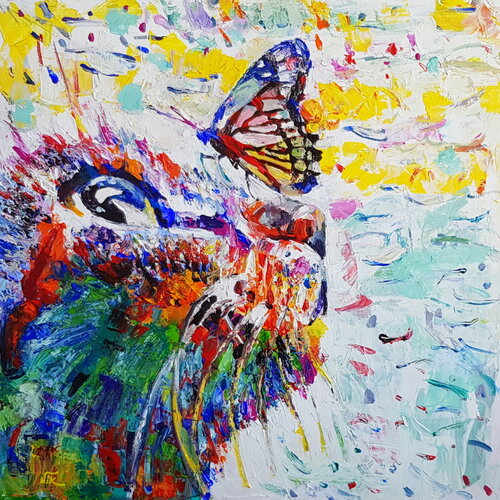 CAT  PLAY WITH  BUTTERFLY by Nik Tod, Painting for Sale on Select