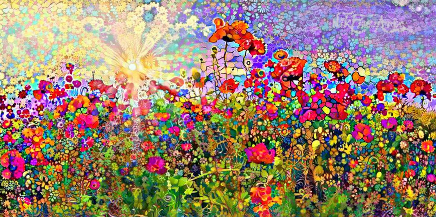 COLORFUL POPPY FIELD Nik Tod Original painting for sale