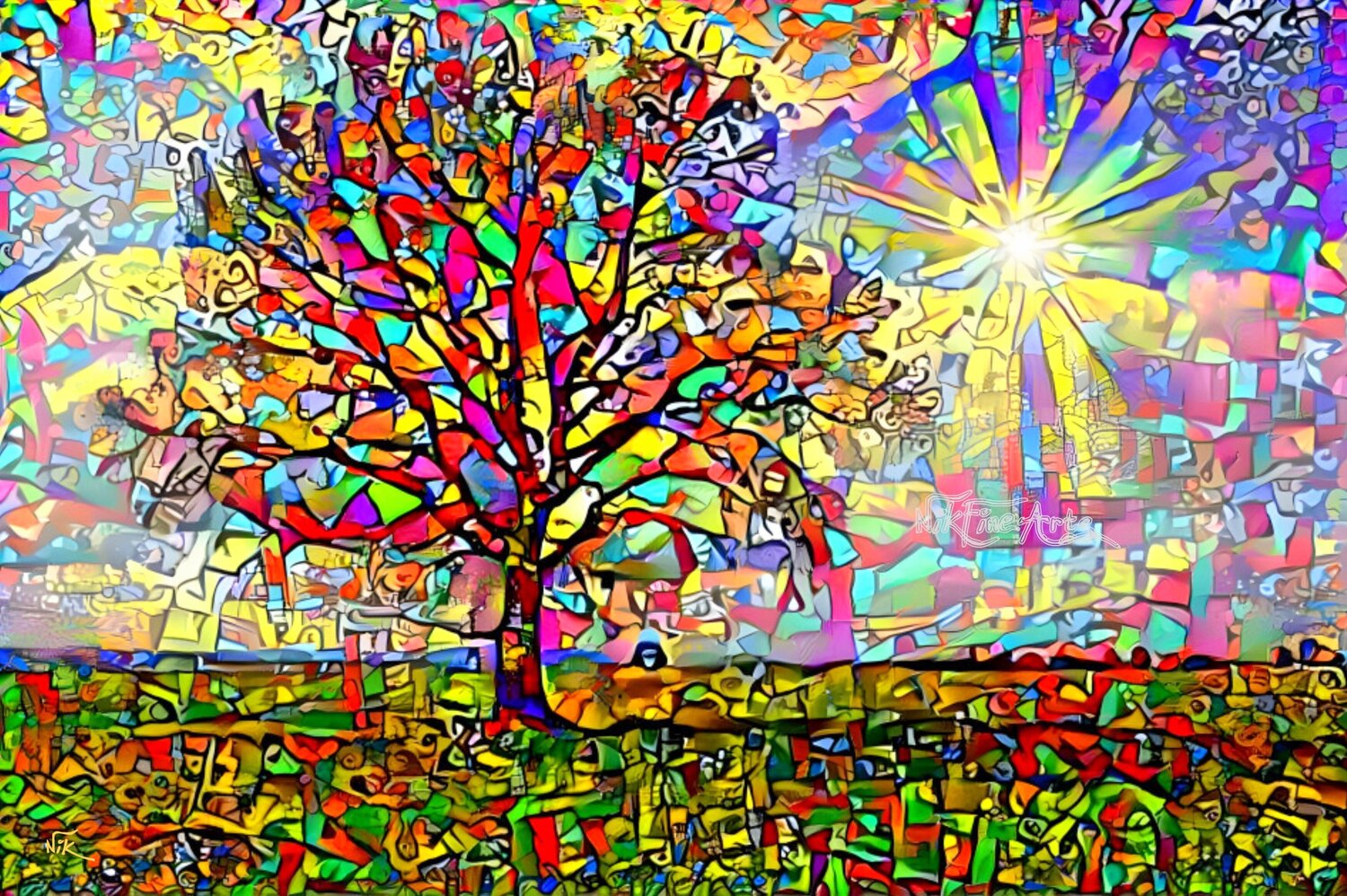 MODERN COLORFUL TREE 10 Nik Tod Original painting for sale