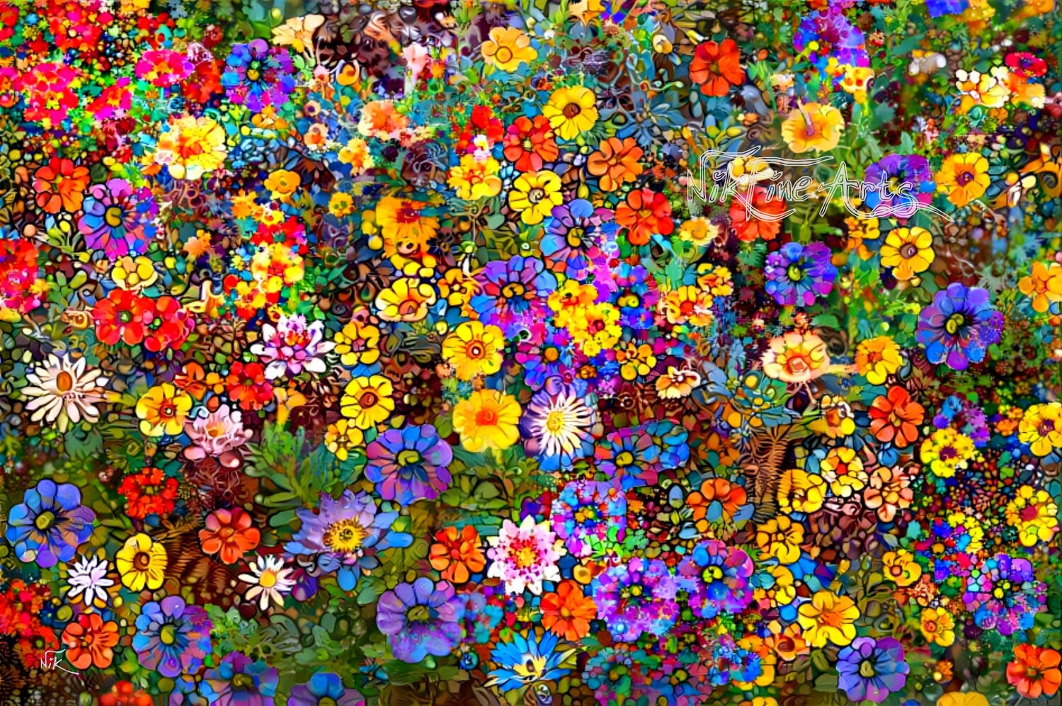 FESTIVE EXPLOSION OF THE GARDEN FLOWERS Nik Tod Original painting for sale