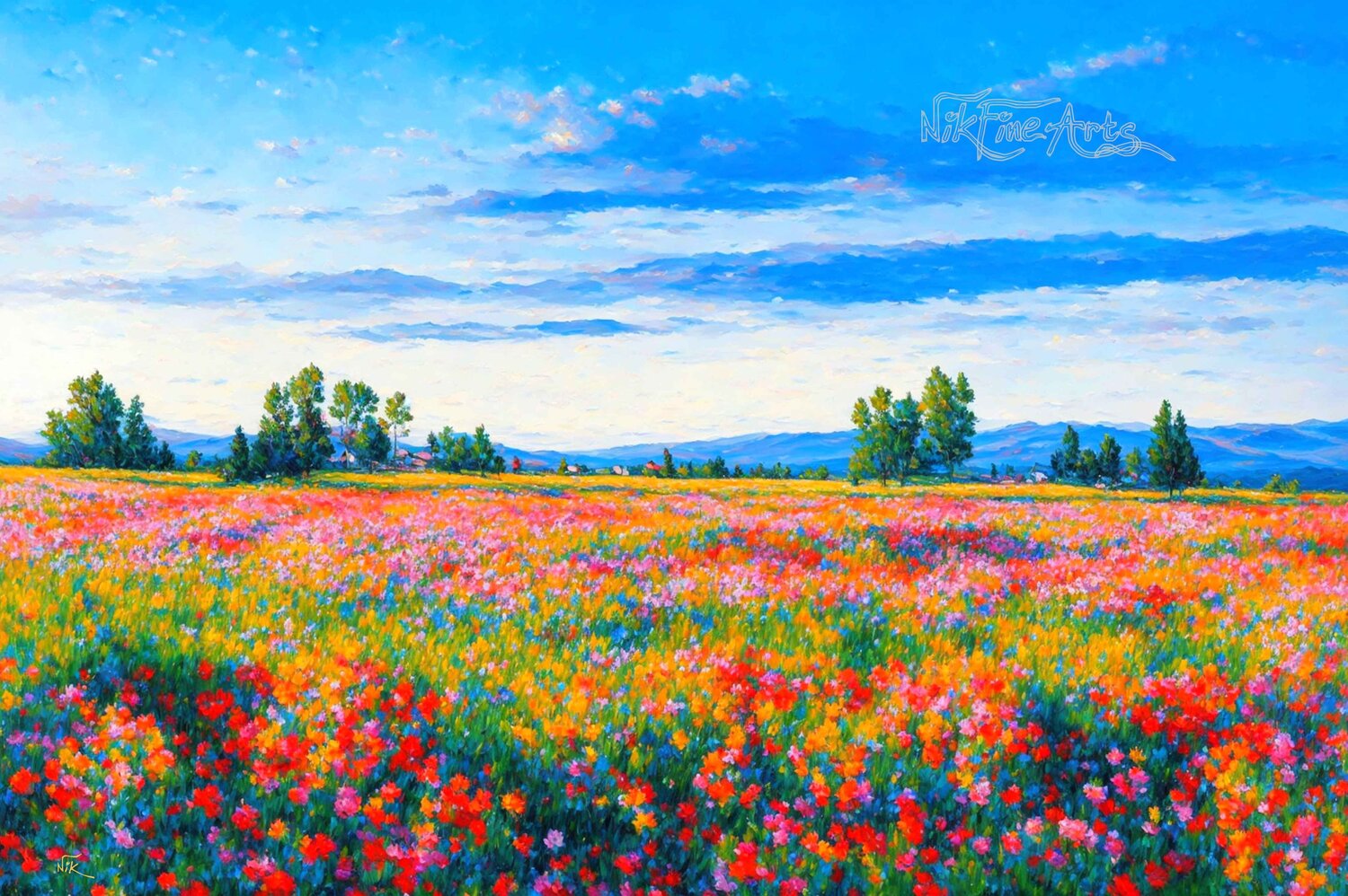 WILDFLOWERS FIELD Nik Tod Original painting for sale