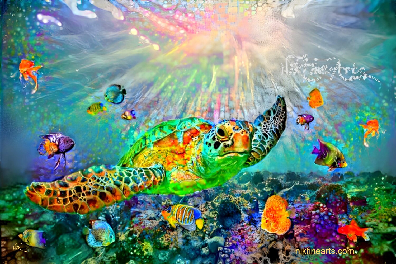 HAPPY SEA TURTLE Nik Tod Original painting for sale