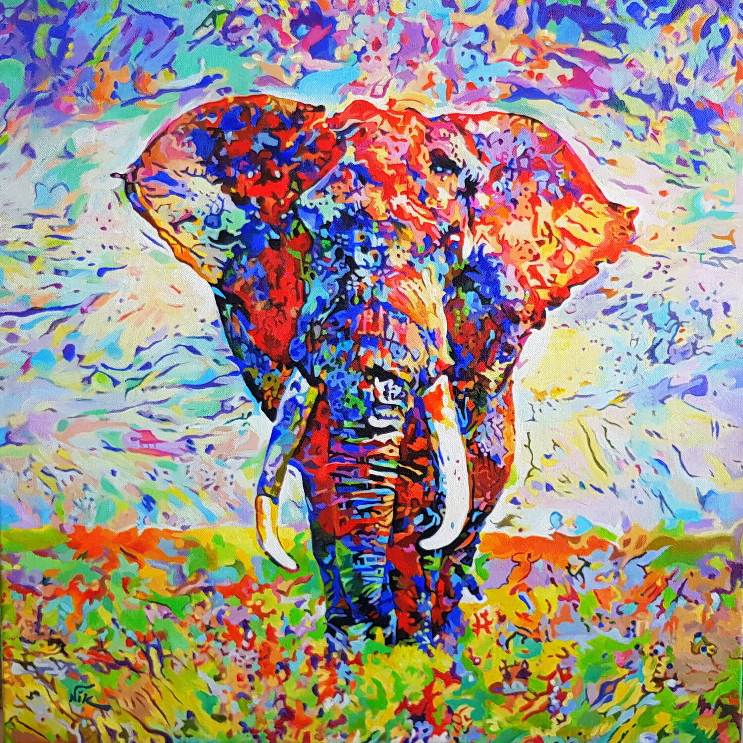 COLORFUL ELEPHANT Nik Tod Original painting for sale