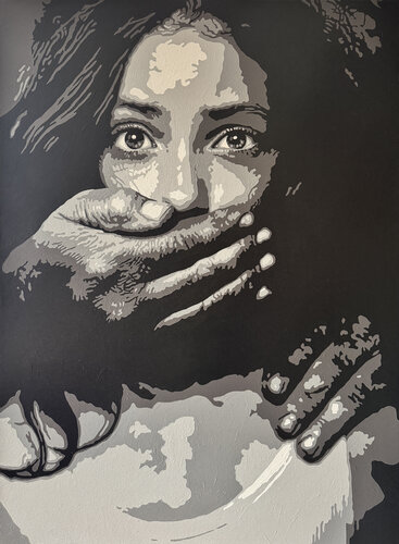 EL GRITO MUDO (Black and White) by Michel Acosta Perez, Painting for Sale on Select