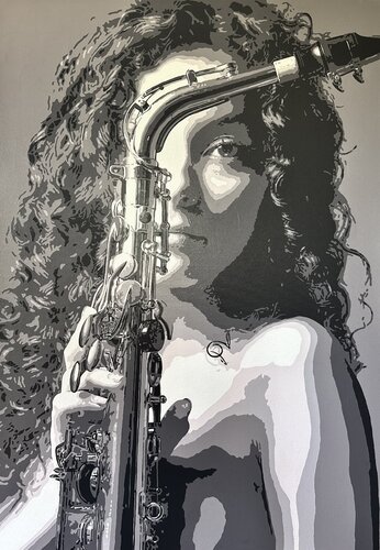 LA MUSA DEL SAXO by Michel Acosta Perez, Painting for Sale on Select
