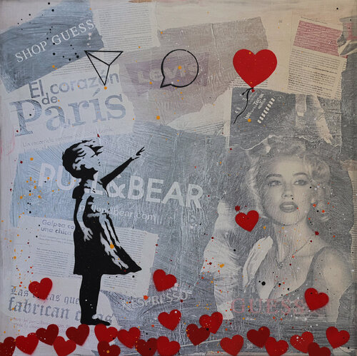 Banksy update available (El corazón de París) 3 by Michel Acosta Perez, Painting for Sale on Select