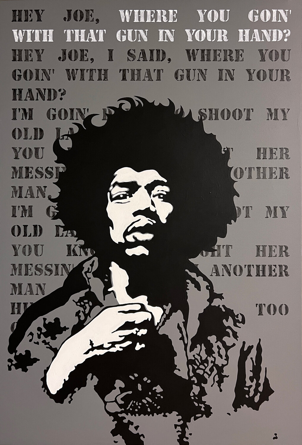 HEY JOE (GREY) Michel Acosta Perez Original painting for sale