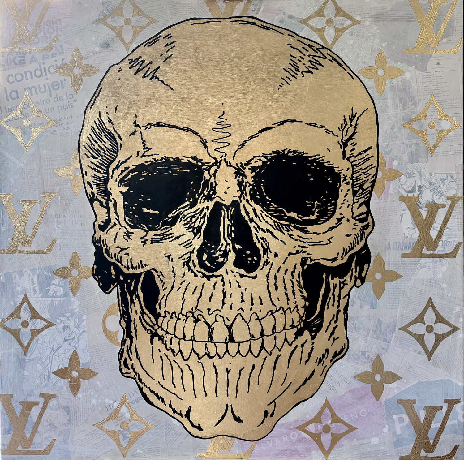 Patrón de Lujo (gold skull) Michel Acosta Perez Original painting for sale