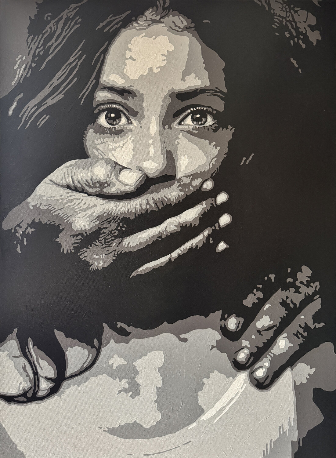 EL GRITO MUDO (Black and White) Michel Acosta Perez Original painting for sale