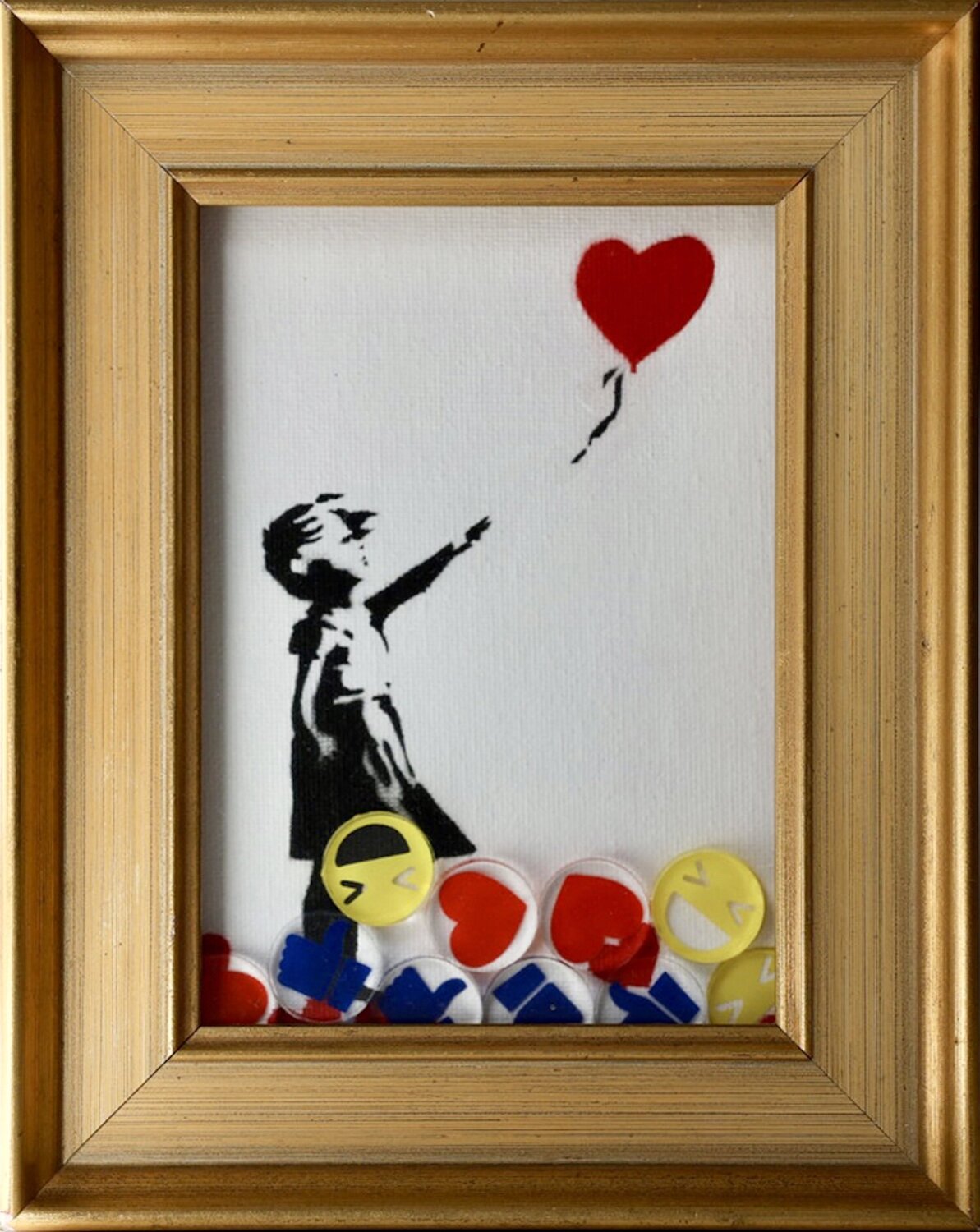Banksy update available (All You Need is a Like) Gold Michel Acosta Perez Original painting for sale