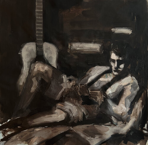 Man With Quitar by Claudia Barbu, Painting for Sale on Select