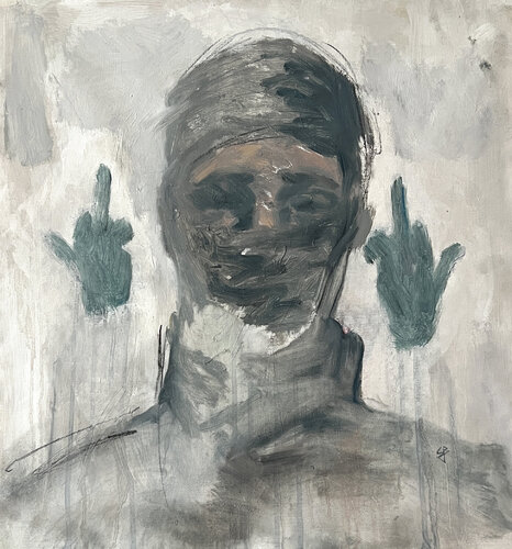 the mask in the face of conflict by Claudia Barbu, Painting for Sale on Select