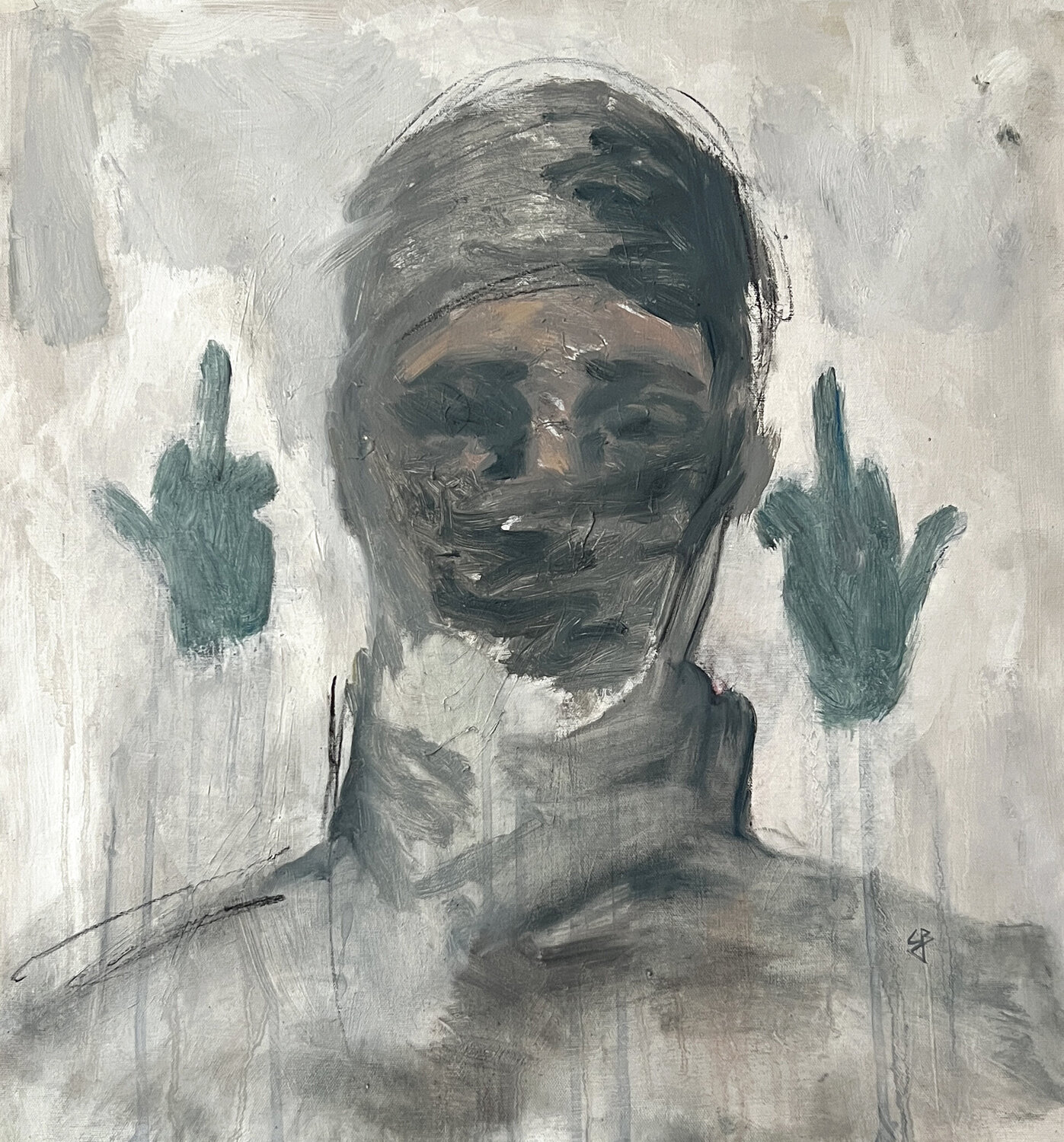 the mask in the face of conflict Claudia Barbu Original painting for sale