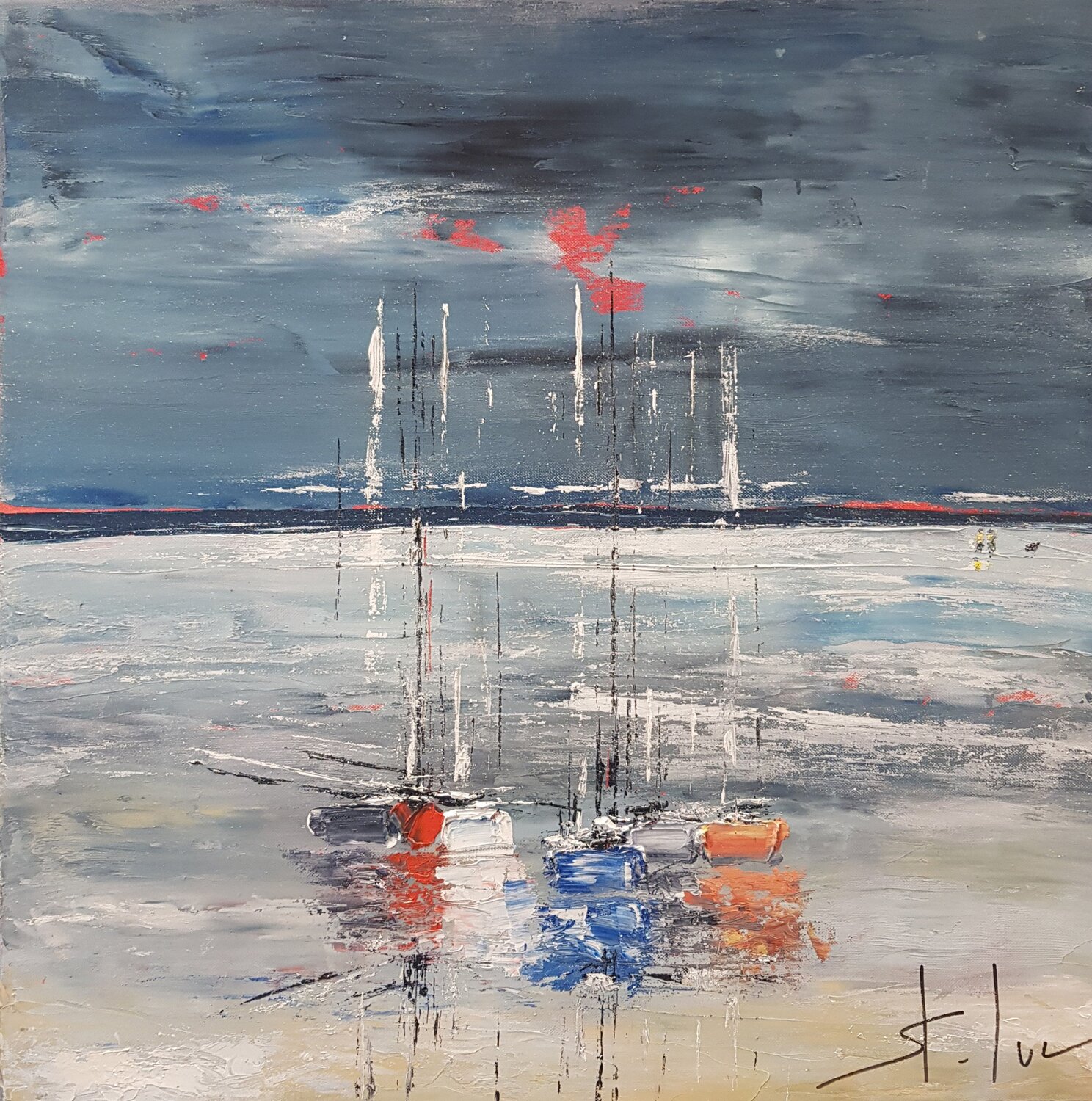 La Plage Blanche (Sous la Neige) MICHEL SAINT-LUC Original painting for sale
