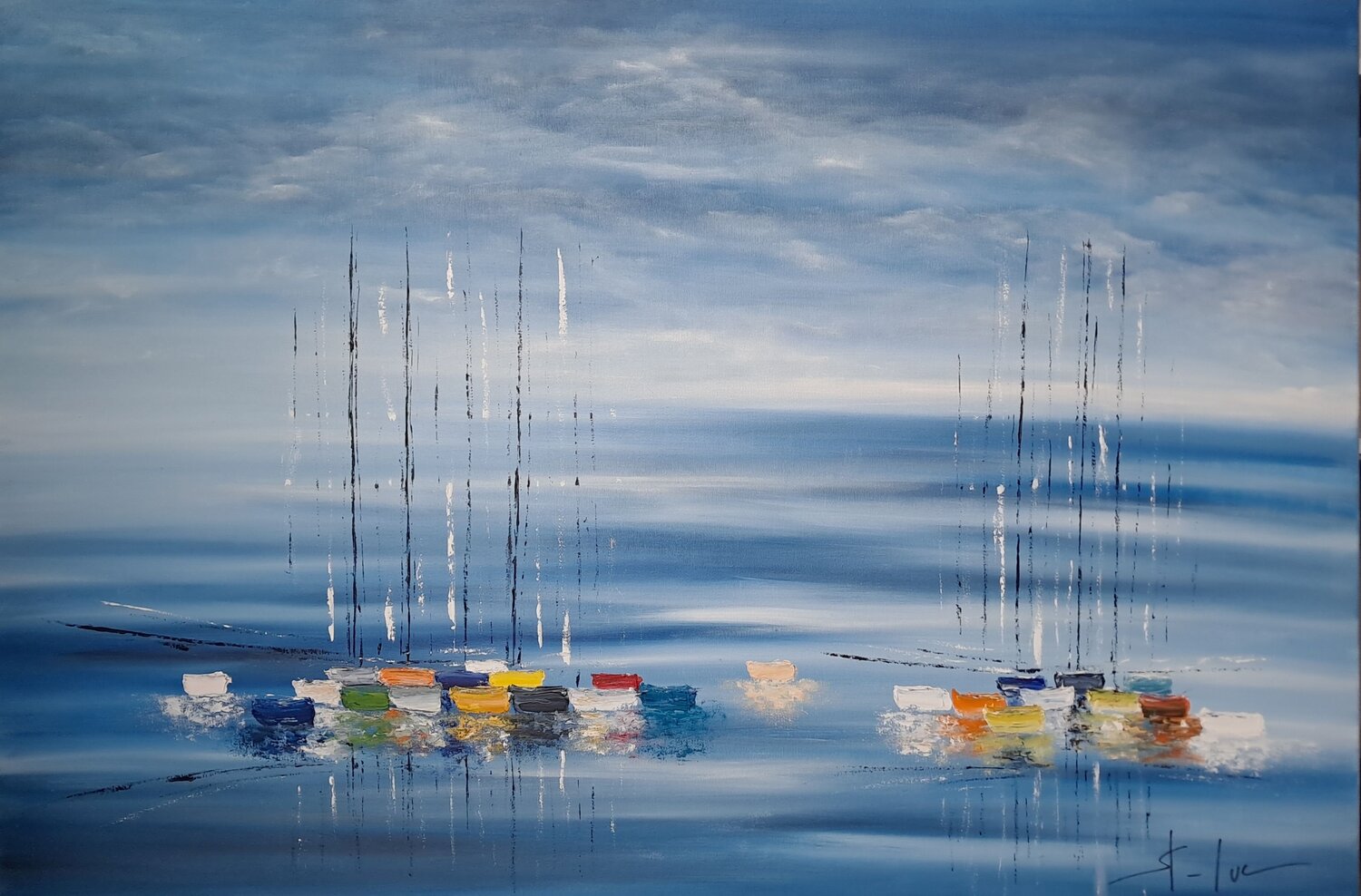L'Evasion Bleue 2 MICHEL SAINT-LUC Original painting for sale