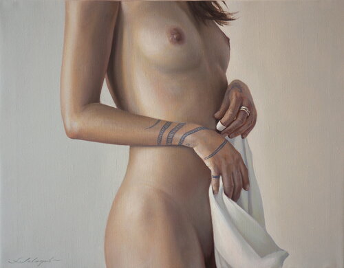 Akt mit  weißen Schal. by Sergej Sologub, Painting for Sale on Select