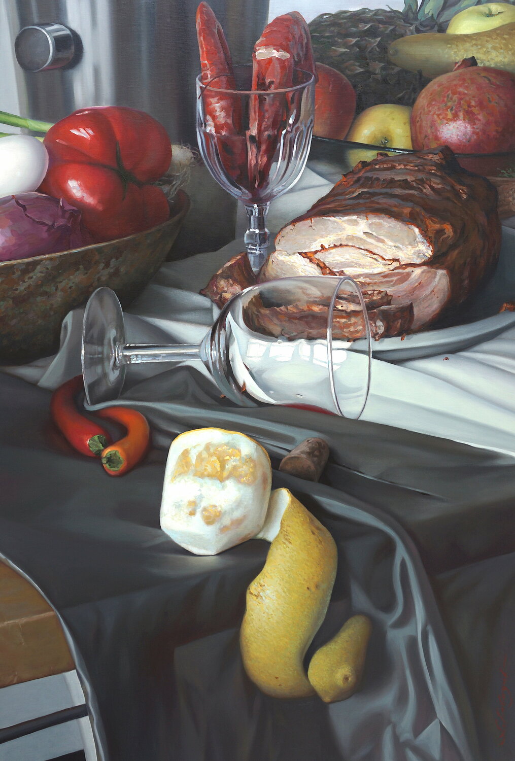 Stillleben mit umgekipptem Weinglas Sergej Sologub Original painting for sale