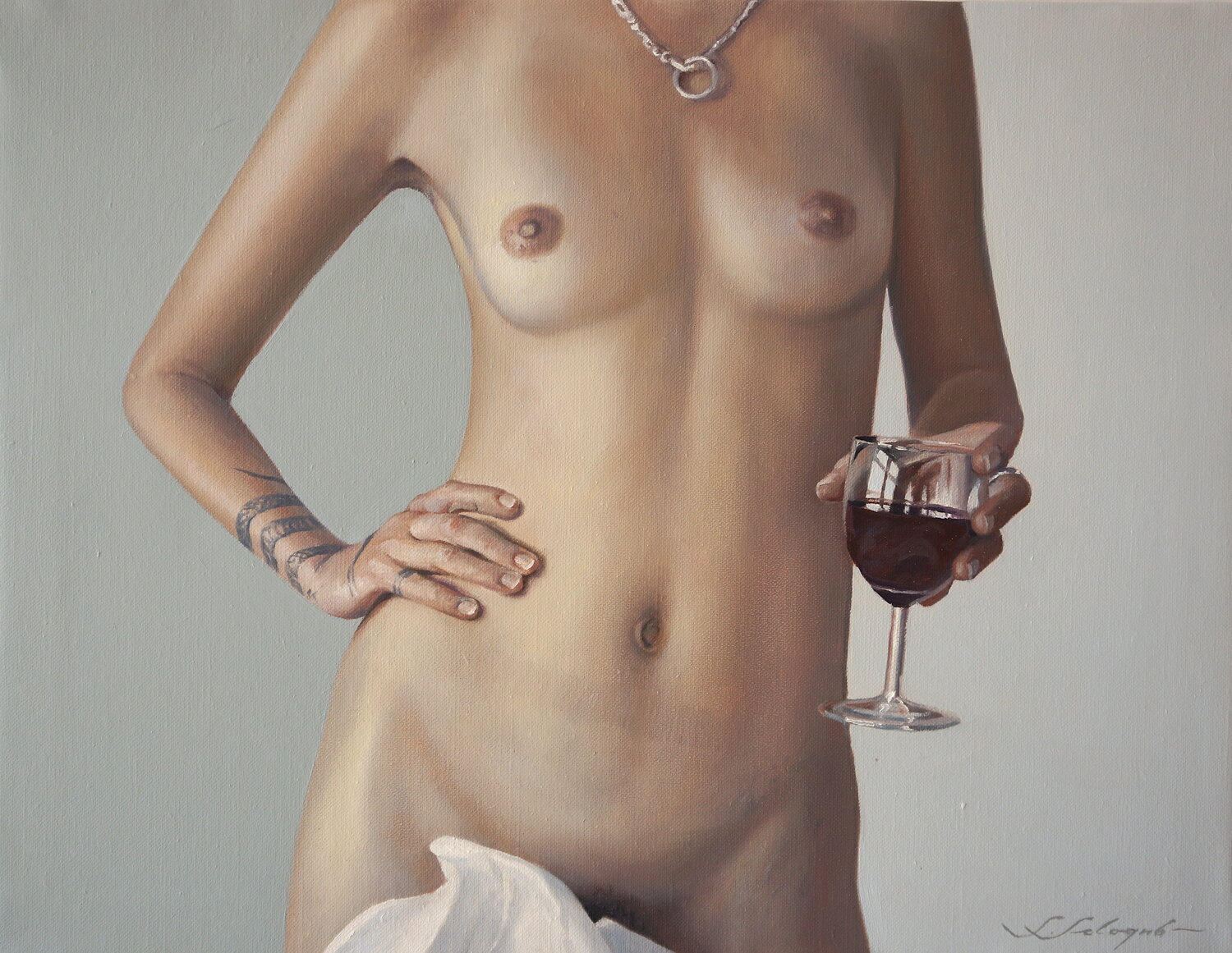 Akt mit  Glas Wein. Sergej Sologub Original painting for sale