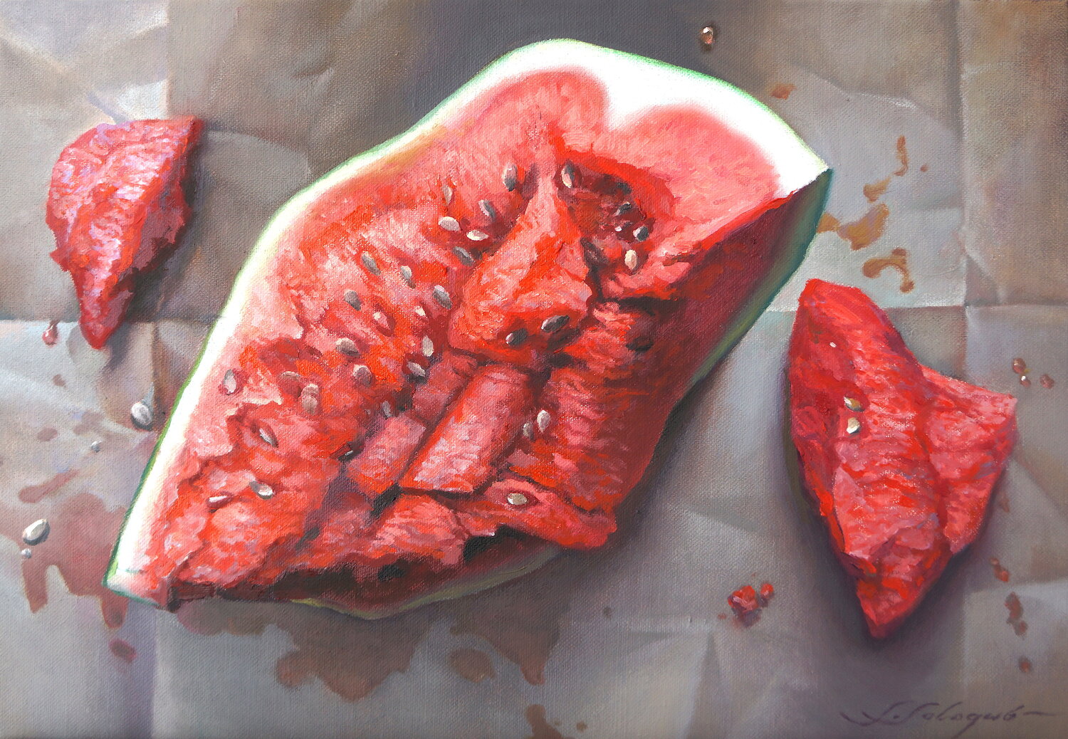 Still life with watermelon Sergej Sologub Original painting for sale
