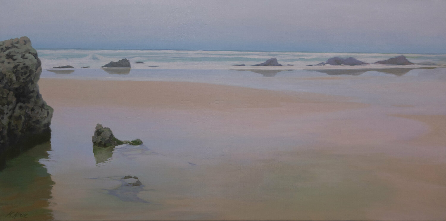 Playa de Liencres bajo la lluvia. Karen Kruse Original painting for sale