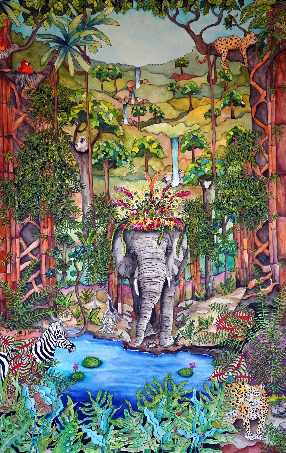 Forest Elephant Linnea Pergola Original painting for sale