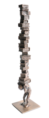 Archivarius V - Solid Bronze Figure Carrying Stack of Books Sculpture by Yuriy Kraft, Sculpture for Sale on Select
