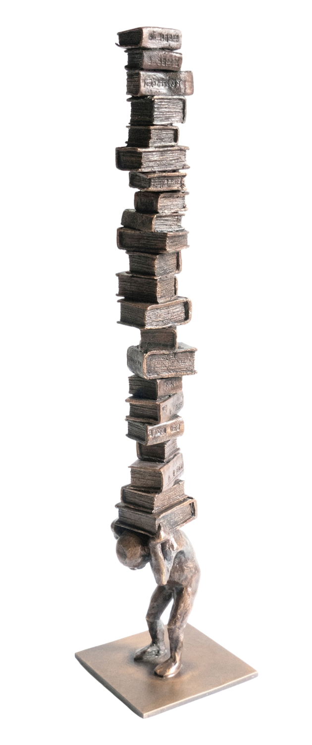 Archivarius V - Solid Bronze Figure Carrying Stack of Books Sculpture Yuriy Kraft Sculpture for sale
