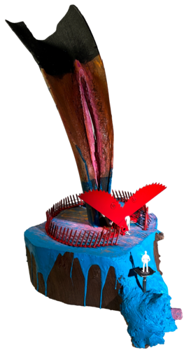 s-17 BLEEDING BLUE -  from the Outside Looking Into the Jaws of Destruction and Rebirth by Aleks Rosenberg, Sculpture for Sale on Select