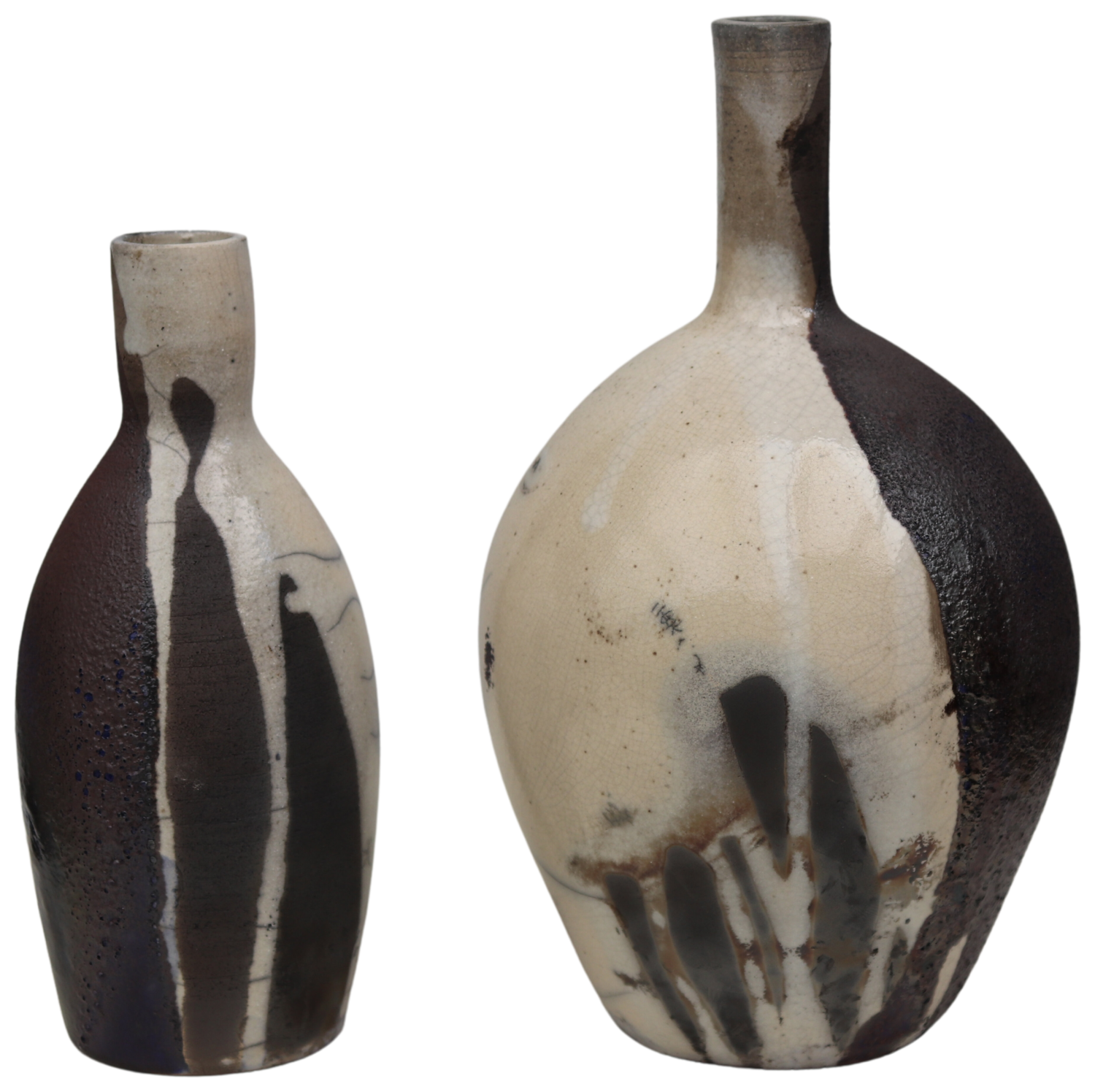 Two raku and black smoked vessels Koen Lybaert Sculpture for sale