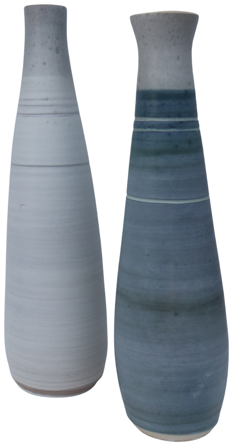 Two Vessels, one blue and one grey glazed. Koen Lybaert Sculpture for sale