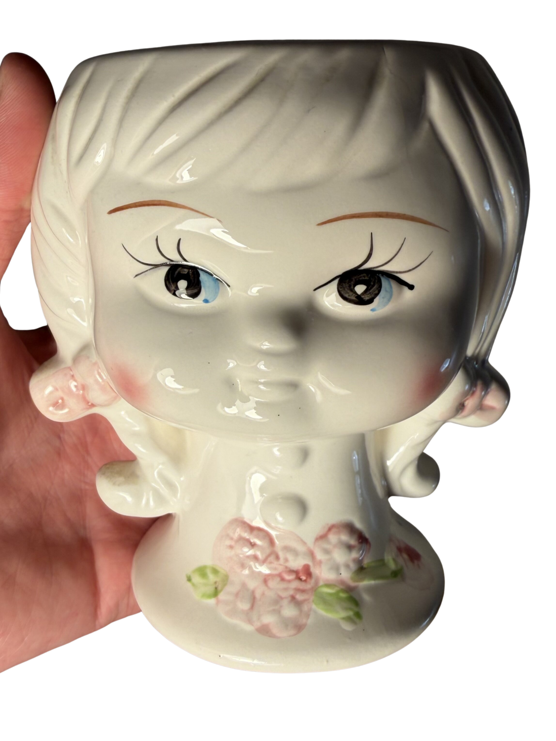 Vintage Ceramic Girl Head Planter / Vase. White Porcelain. Dresden Germany Brüder Peter & Arkadi Martyniuk Sculpture for sale