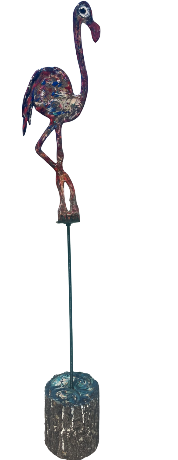 Flamant double face sur tige PatMoli Sculpture for sale