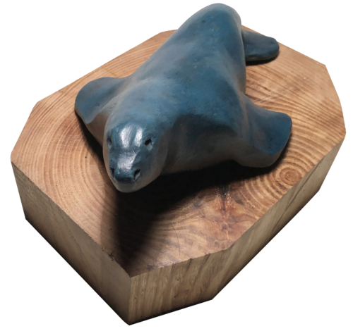 Foca azzurra su base di legno by Daniele Nannini, Sculpture for Sale on Select