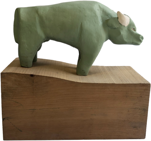 Bufalo verde con base in legno by Daniele Nannini, Sculpture for Sale on Select