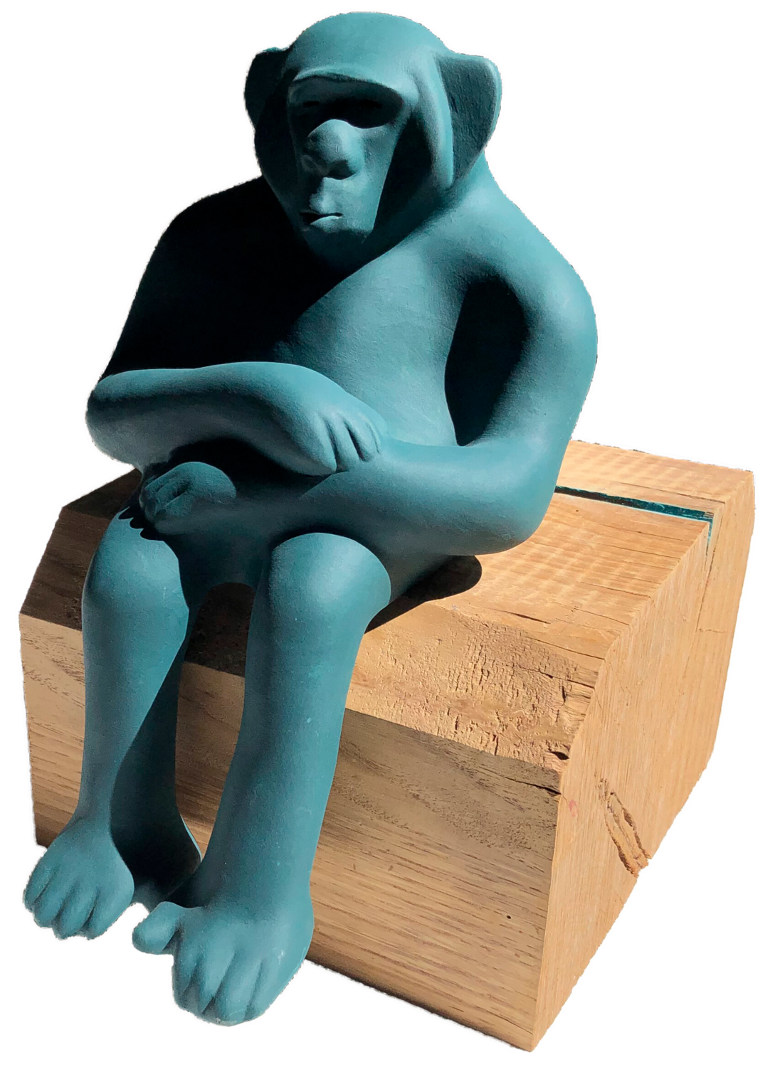 Scimpanzé con base di legno Daniele Nannini Sculpture for sale