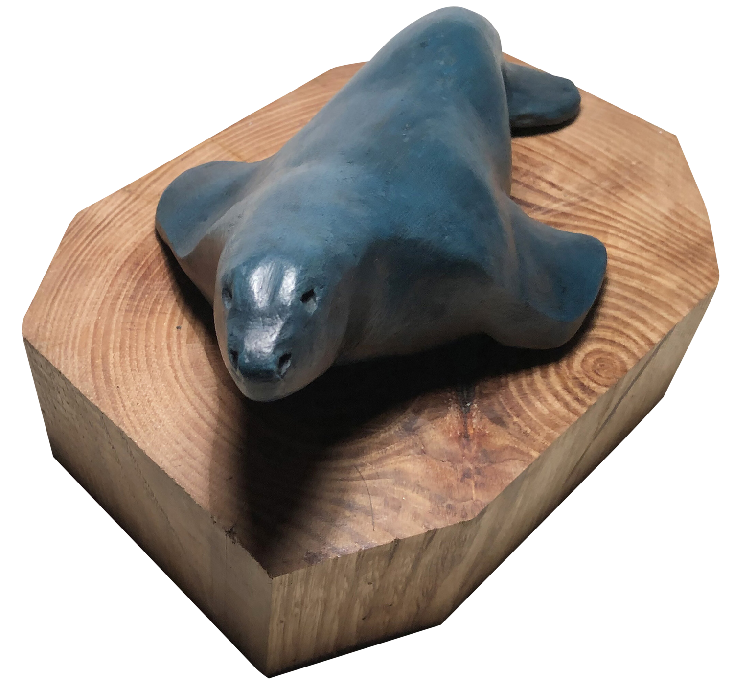 Foca azzurra su base di legno Daniele Nannini Sculpture for sale