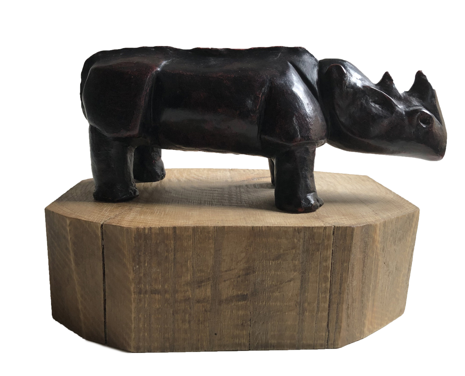 Rinoceronte color ebano con base di legno Daniele Nannini Sculpture for sale