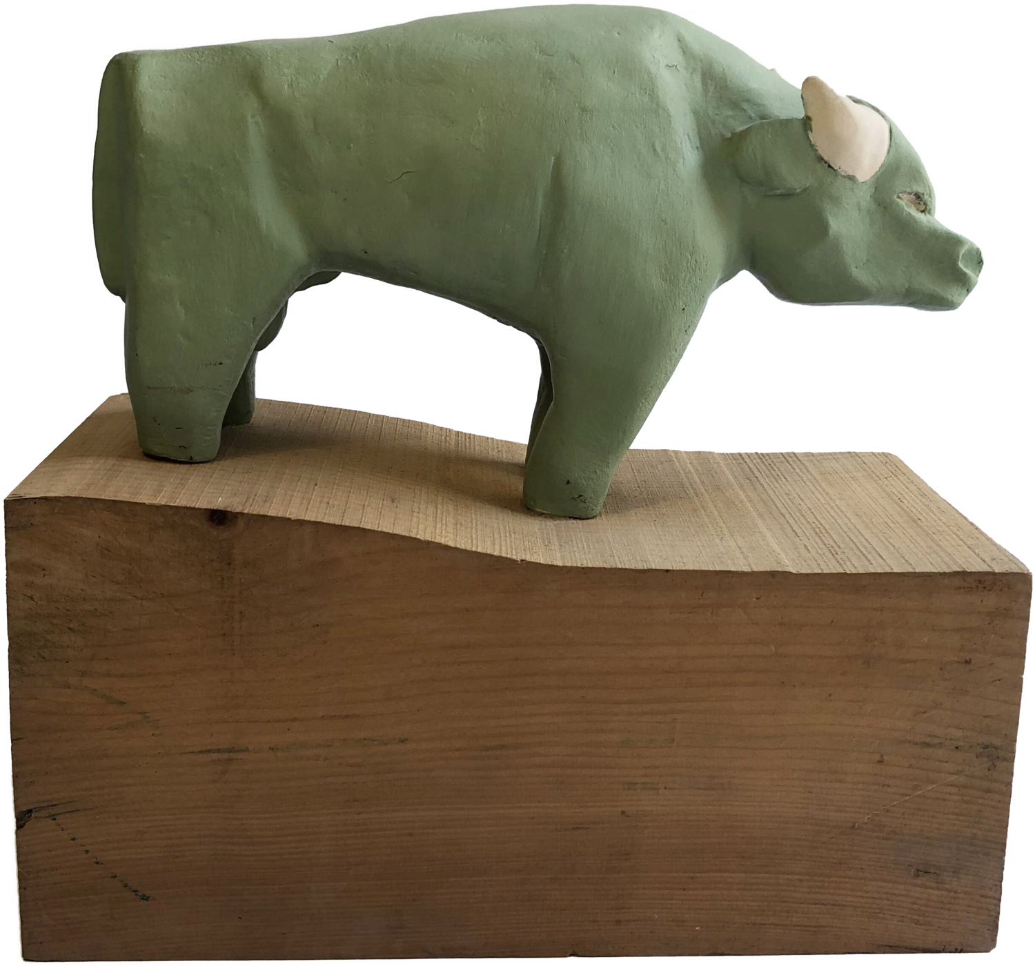 Bufalo verde con base in legno Daniele Nannini Sculpture for sale