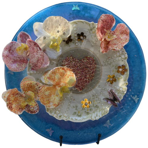 Not so Blue-Freestanding Resin Sculptural Medallion by Julia Hacker, Sculpture for Sale on Select