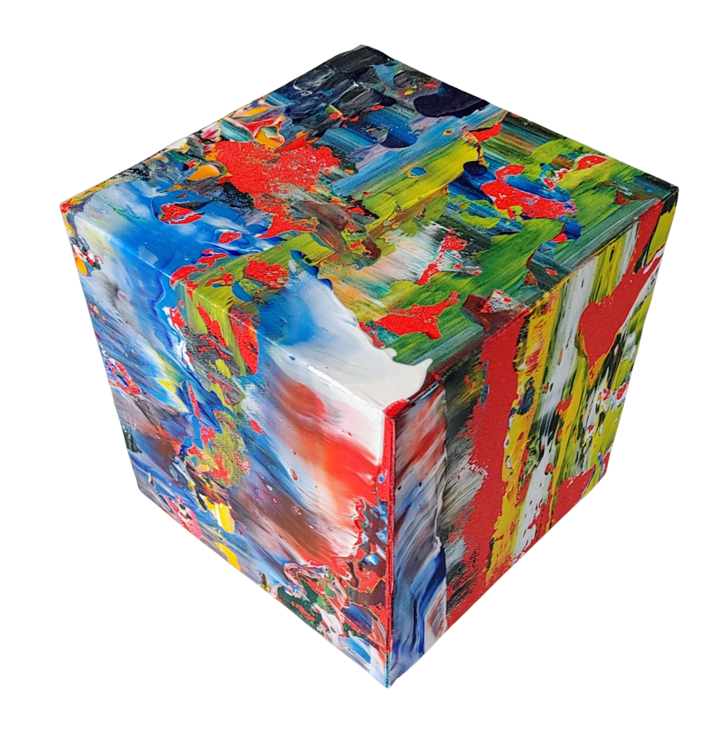 rotation cube blue red yellow Klaus Angeli Sculpture for sale