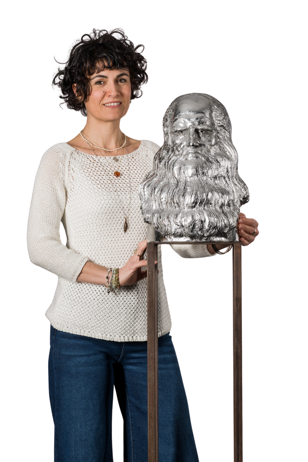 San Leonardo da Vinci - foglia argento Francioni Mastromarino Sculpture for sale