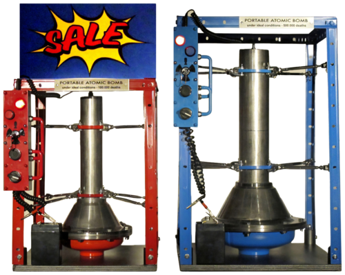 TWO ATOMIC BOMBS (PORTABLE) ON BARGAIN SALE - real opportunity for the Warmonger by Roberto Depangher, Sculpture for Sale on Select