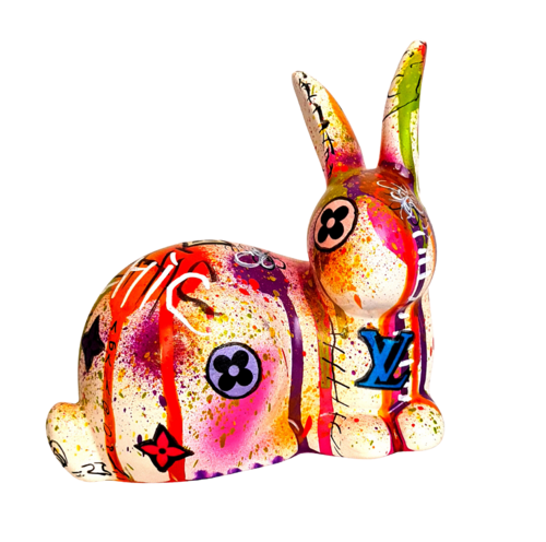 Pop Rabbit x LV - Statue Pop Art Colorée LV Luxe by Priscilla Vettese, Sculpture for Sale on Select