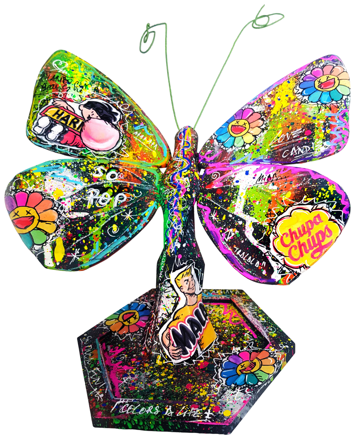 Pop Butterfly #2 - Statue pop art résine originale Priscilla Vettese Sculpture for sale