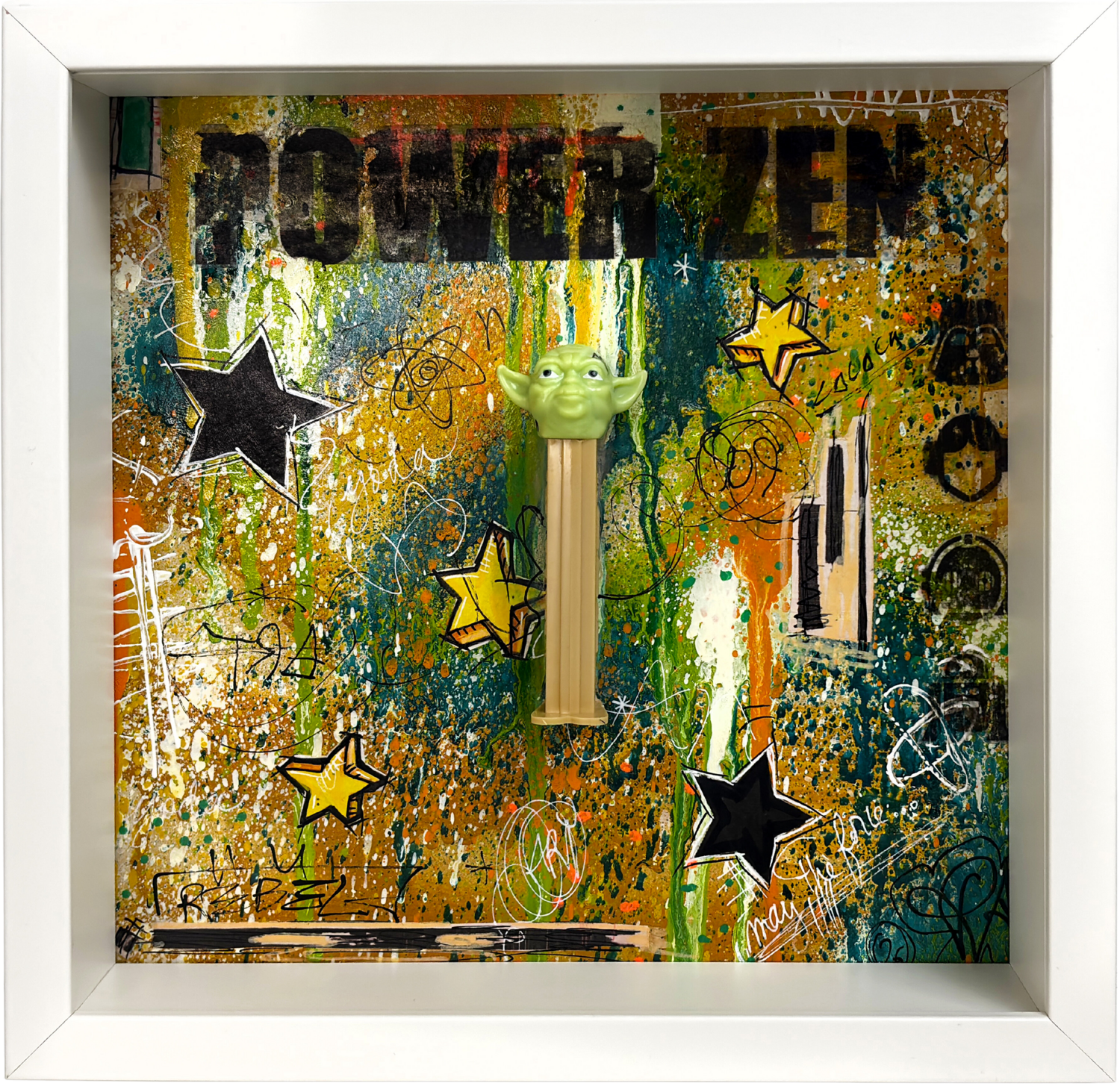 Sculpture murale Box 3d Yoda Star Wars Pez Pop Art Graffiti Priscilla Vettese Sculpture for sale