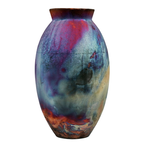 Pre-order 13.5" Raku Oval Vase with individual serial number and signed cert by Adil Ghani, Sculpture for Sale on Select
