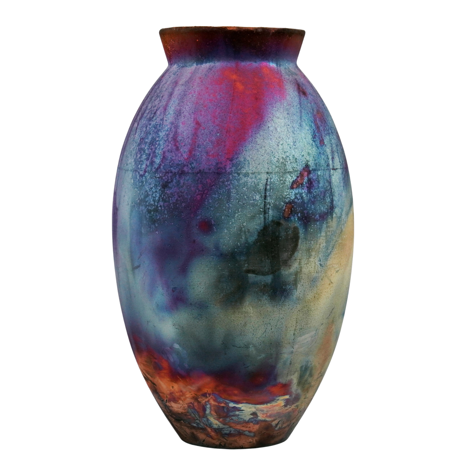 Pre-order 13.5" Raku Oval Vase with individual serial number and signed cert Adil Ghani Sculpture for sale