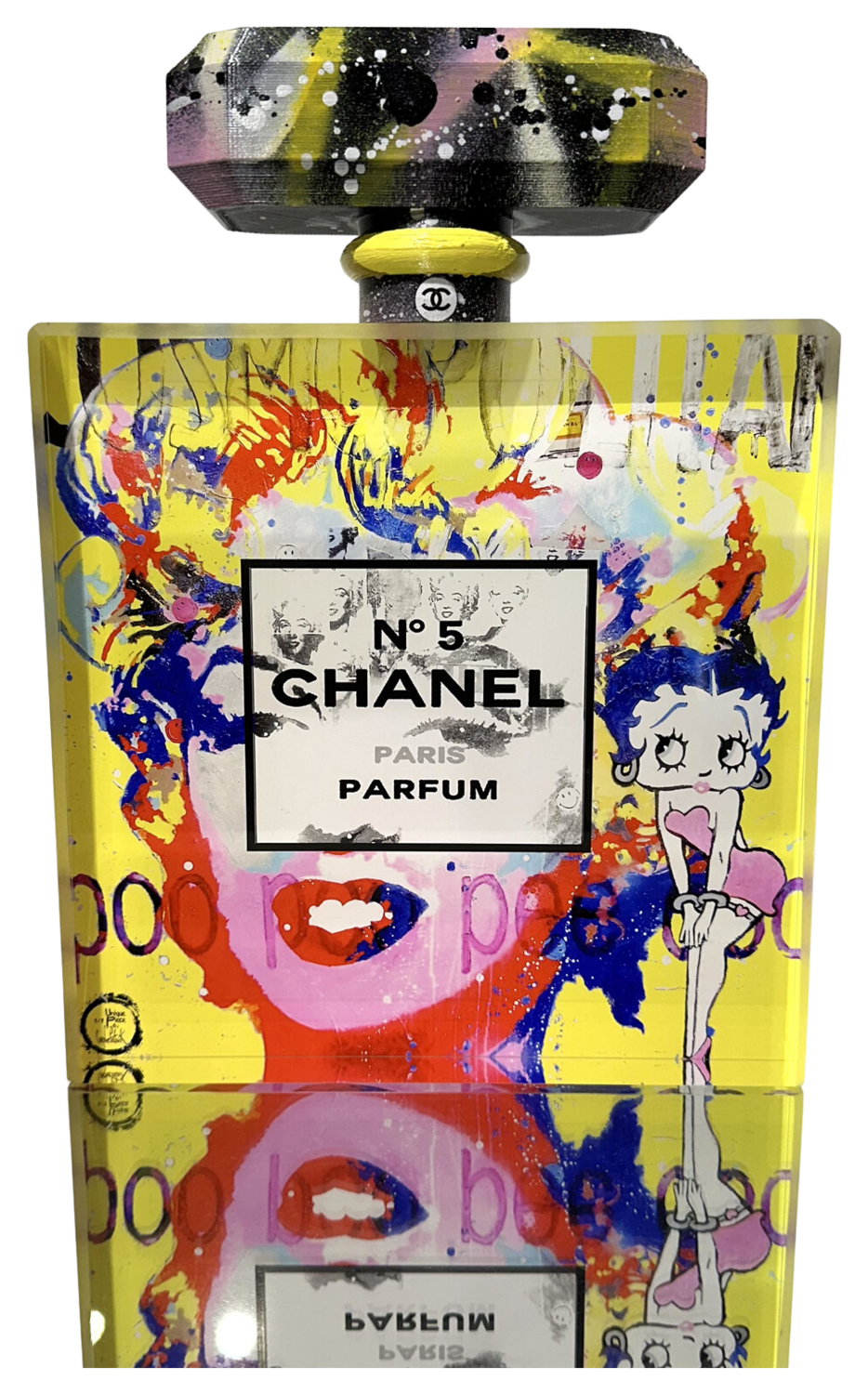 Flacon Chanel n°5, Marilyn et Betty, jaune Patrick Cornée Sculpture for sale