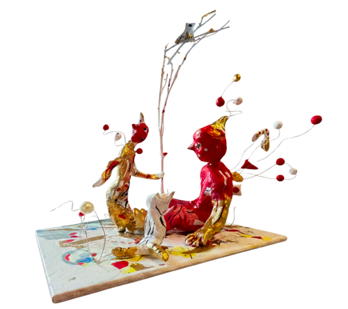 Conversation with the alter ego, in the presence of the catfish and the little bird by Hannah Scaramella, Sculpture for Sale on Select
