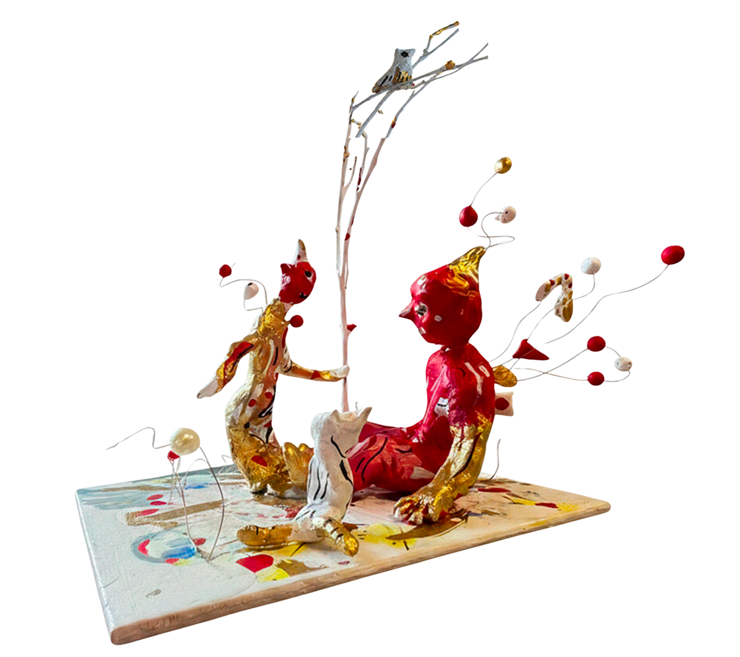 Conversation with the alter ego, in the presence of the catfish and the little bird Hannah Scaramella Sculpture for sale